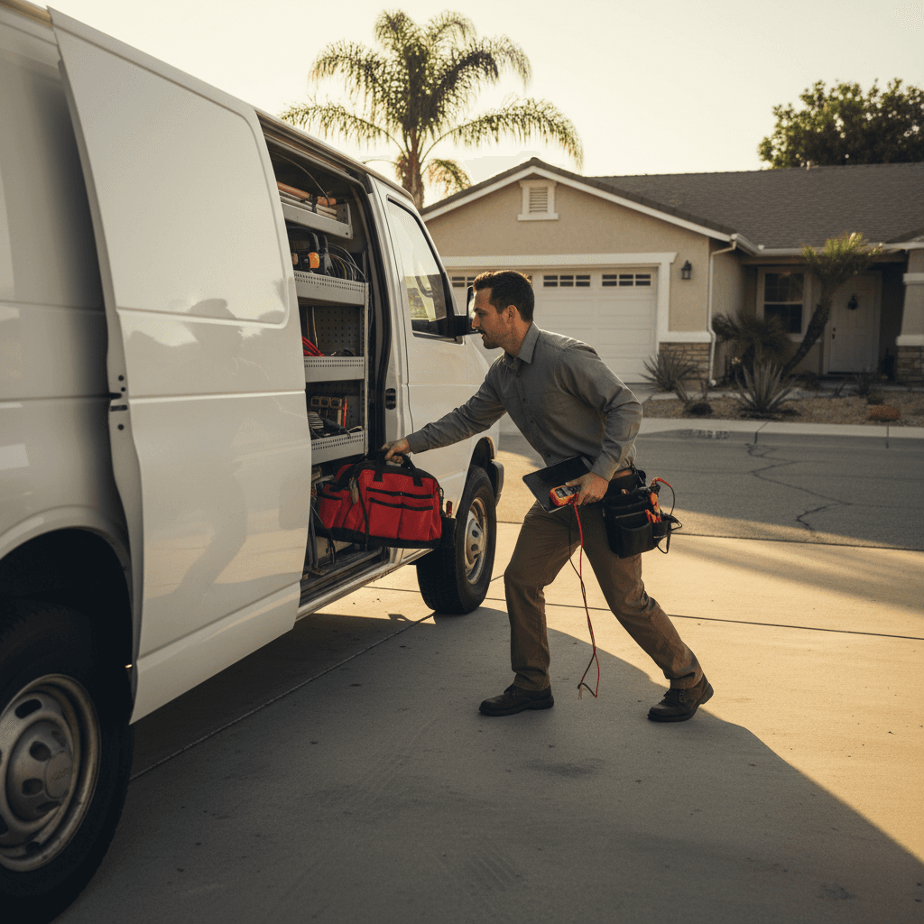 HVAC technician heading out for emergency service call