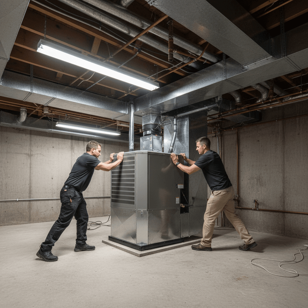 New HVAC unit installation in basement