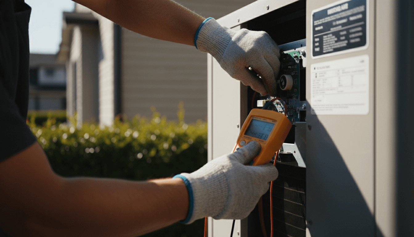 HVAC technician performing AC repair on residential unit in Glendale